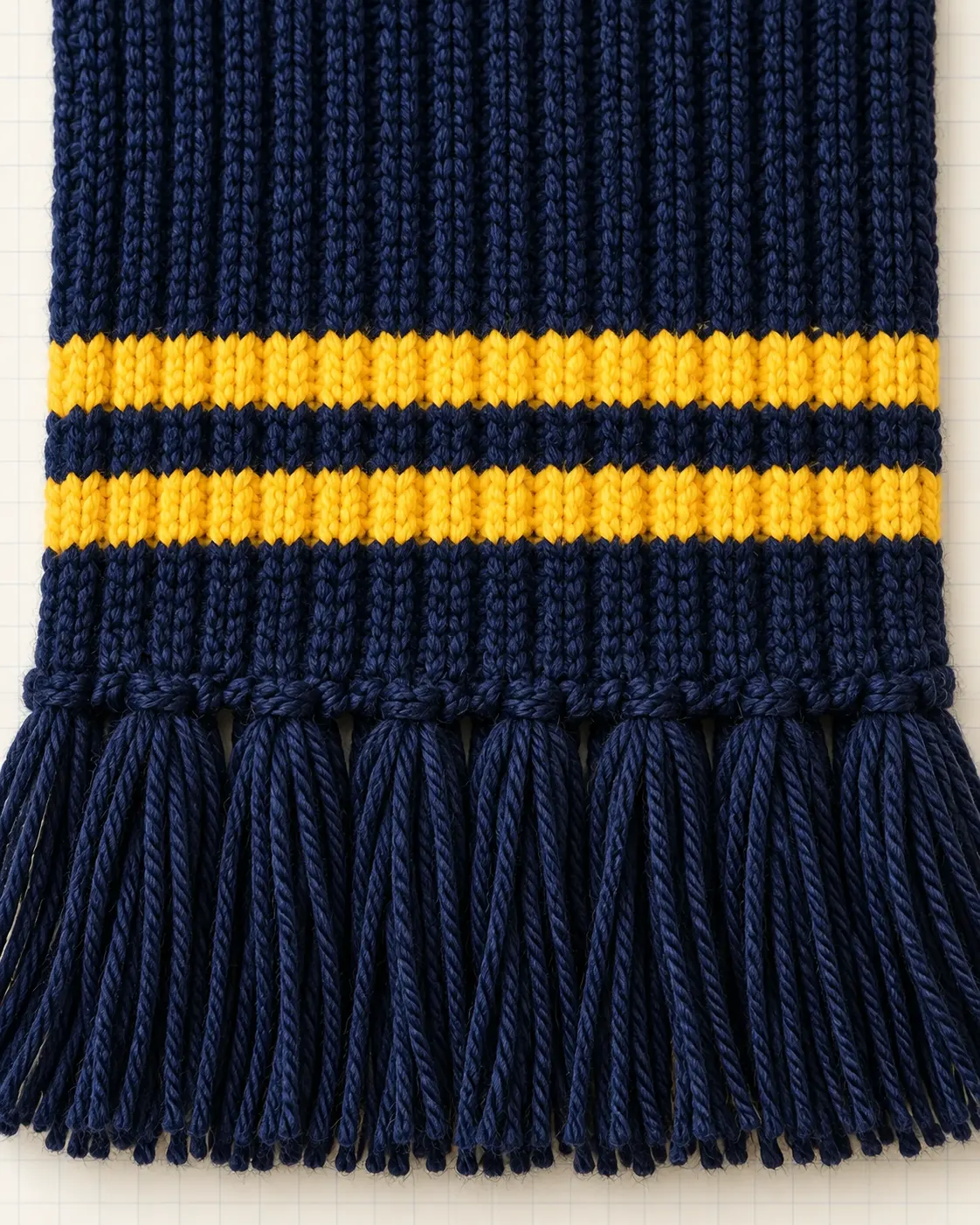 Bufanda escolar azul marino, detalle de franjas