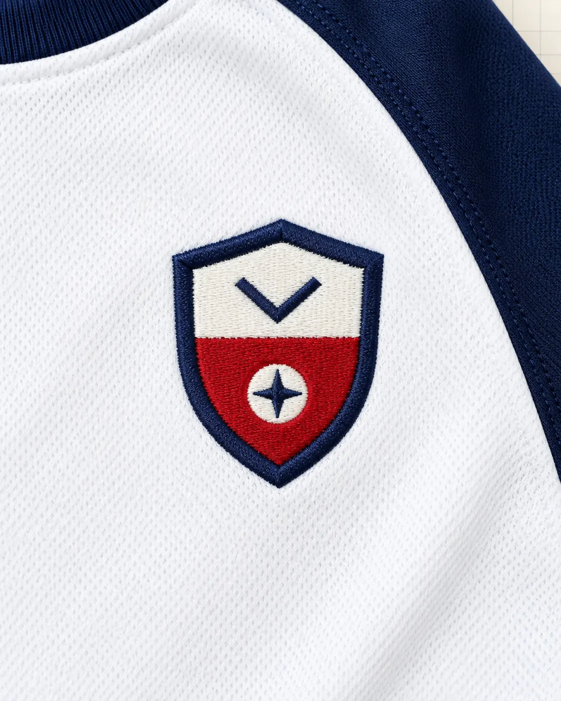 Playera de educación física blanco, detalle de escudo