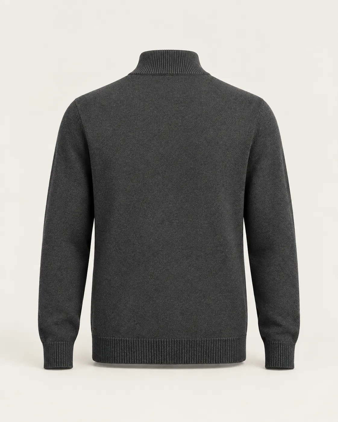 Suéter medio zipper gris carbón, vista de espalda